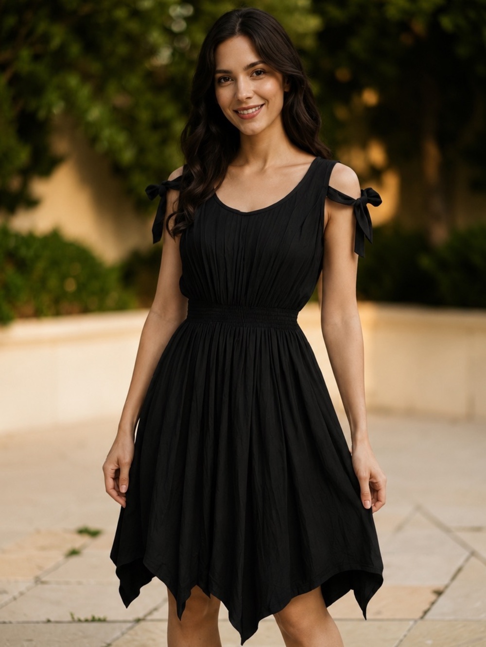 Black Fairycore Handkerchief Hem Midi Dress Goth Boho Festival M/L